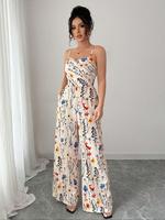 Women's Floral Print Wide Leg Jumpsuit, Casual Bohemian Elegant Sleeveless Jumpsuit for Summer, Women's Boho Jumpsuit for Bea...