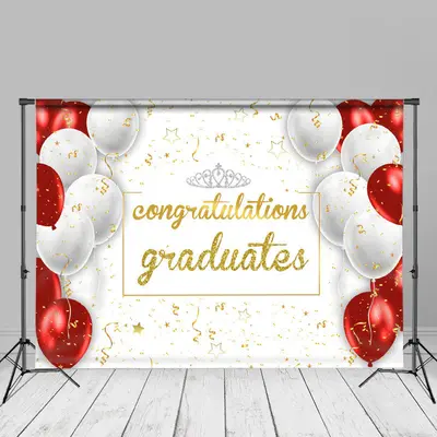 Red White Balloons Ivory Grad Backdrop For Photography - Aperturee