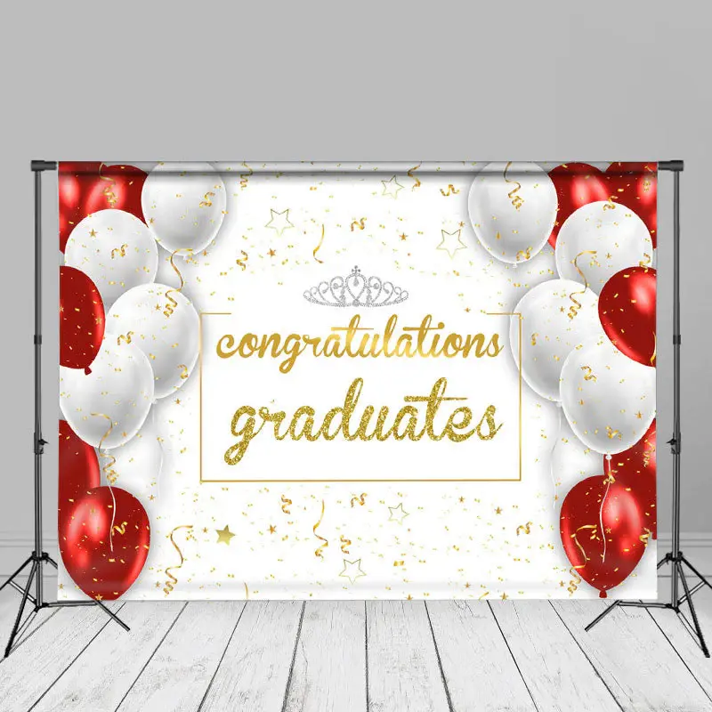 Red White Balloons Ivory Grad Backdrop For Photography - Aperturee