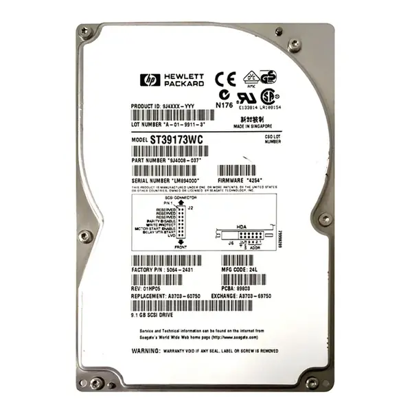 A3703-60750 HP 9.1GB Ultra WIDE SCSI 7200 3.5-inch Hard Drive