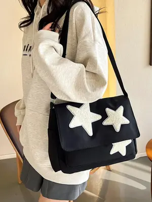 Women's Summer Casual Large Capacity Messenger Bag, Trendy Star Design Crossbody Bag, Chic All-match Stylish Crossbody Bag fo...