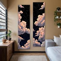 Starry Night Sky Pattern Wall Tapestry, 2 Counts/set Fantastic Clouds and Star Landscape Long Narrow Tapestry, Wall Hanging D...