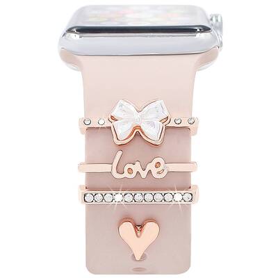 Word Love & Heart Alloy Rhinestones Watch Band Charms Set