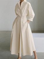 Women's Plain Long Sleeve Button Dress, Elegant Chic Collared Long Dress for Spring & Fall, Women's Clothing for Daily Wear,...
