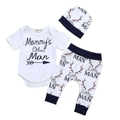Newborn Baby Boys Long Sleeve Letters Deer Romper Bodysuit Tops Camo Pants with Hat 3 Pcs Outfit Clothes Set