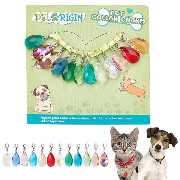 12Pcs 12 Colors Faceted Teardrop Glass Pendant Decorations
