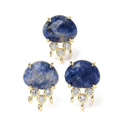 Brass Micro Pave Cubic Zirconia Stud Earring Findings with Natural Sodalite