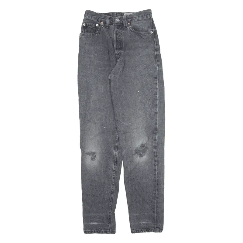 LEVI'S 901 Wash Em' Hot Distressed Jeans Grey Denim Regular Straight Stone Wash Mens W24 L32