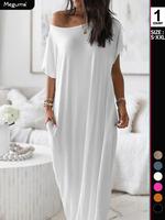 Women's Solid / Leopard / Striped Print Lounge Dress, Casual Elegant Comfy Asymmetrical Neck Nightdress for Daily Wear, Ladie...