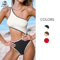 CUPSHE Colorblock Shell Stitched Monokini Casual Summer Beachwear Removable Soft Cups Swimwear Modest One Piece Swimsuit One ...