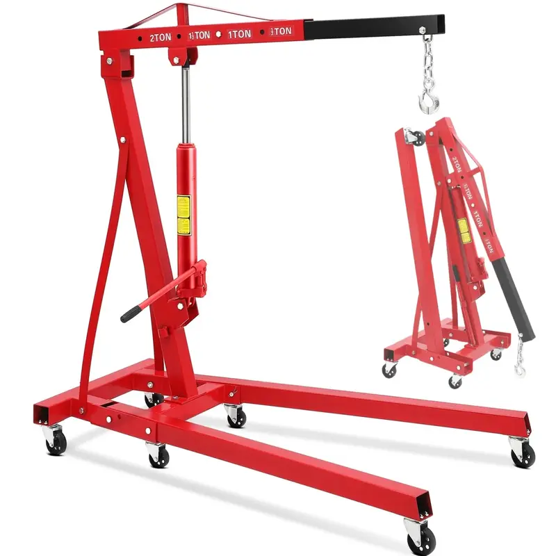 Garvee 2-Ton Engine Hoist - 4400 lbs Folding Hydraulic Cherry Picker, Heavy-Duty Shop Crane with 6 Caster Wheels and 4 Adjust...