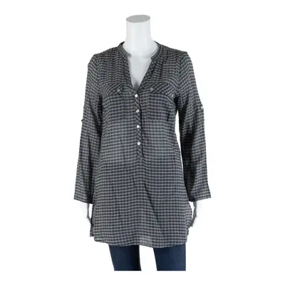 ZARA BASIC Long Grey V-Neck Check Long Sleeve Tunic Top Womens S