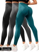 Women's Solid High Waist Sports Tummy Control Leggings, Casual High Stretchy High Waist Seamless Yoga Leggings, Ladies Sports...