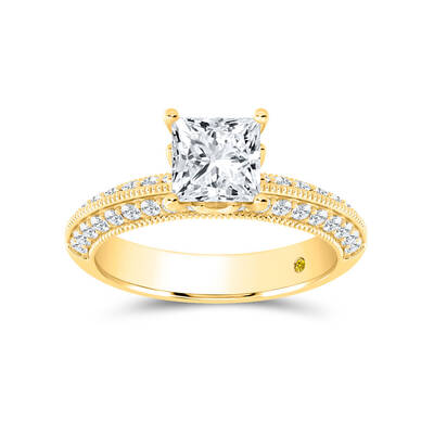 Aether Vintage Inspired Lotus Basket Princess Cut Lab Diamond Engagement Ring | 18K Yellow Gold 4 1/4 CT. TW.