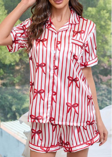 Modlily Red Striped Short Sleeve Lounge Top and Shorts - M