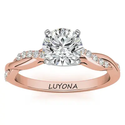Sterling Silver with Rose Gold Plated Round Shaped Moissanite Personalized Engraving Engagement Ring