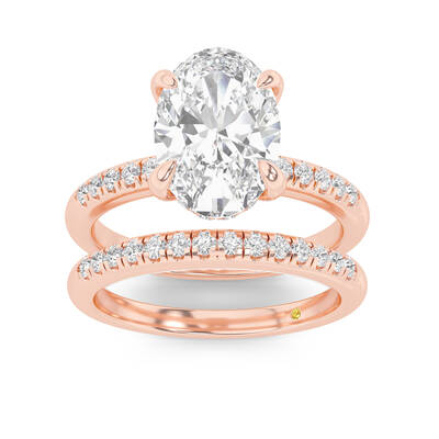 Aurelia Lab Grown Oval Shaped Diamond Engagement Ring with the BonBon Quarter Coverage Wedding Band | 18K Rose Gold 3 1/2 ct....