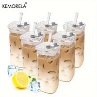 Portable Drinking Cup, 1/2/4/6 Counts Unique Rectangular High Borosilicate Glass Mug with Lid and Straw, Stylish Drinkware, D...