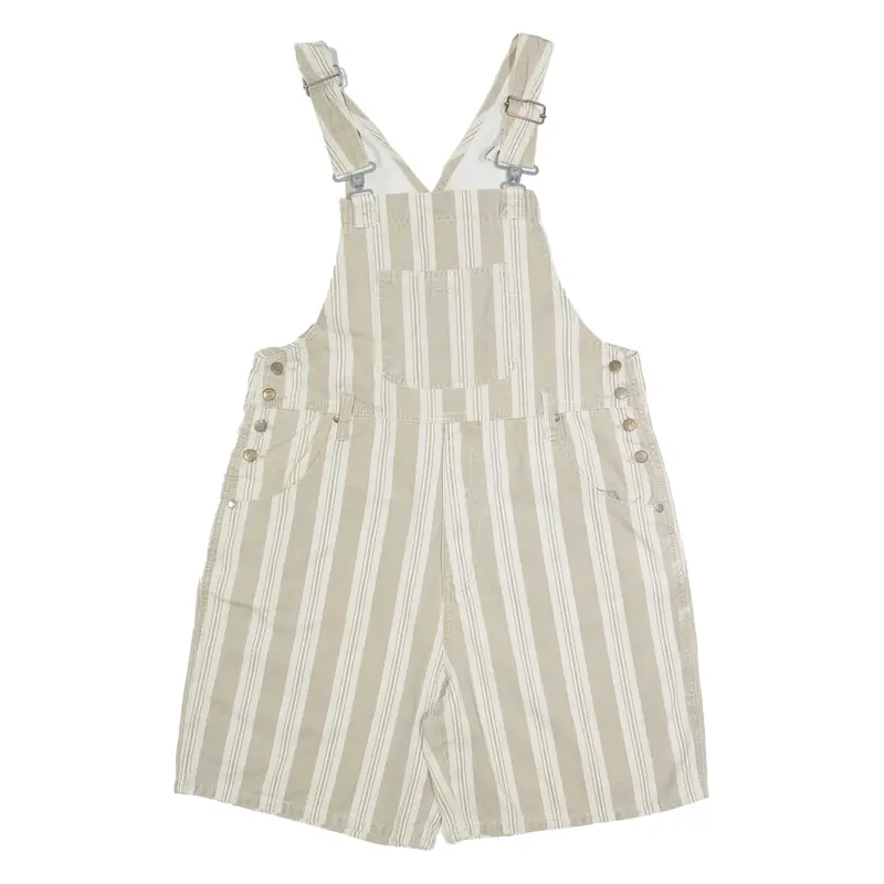 TEDDY'S Dungaree Womens Playsuit Grey Striped 90s Wide-Leg M
