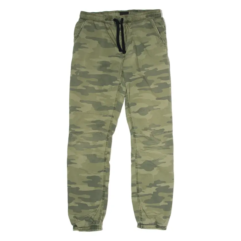 C&A Cuffed Camouflage Cargo Boys Trousers Green Regular Straight W28 L28