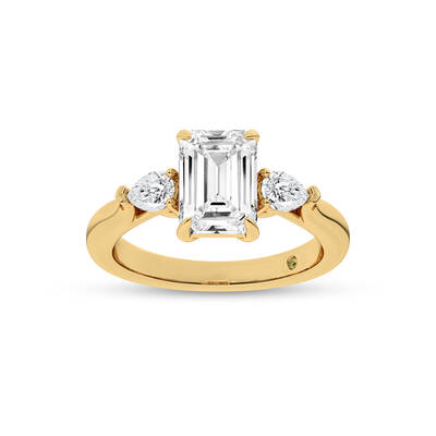 Bruges Three Stone Emerald Cut Lab Grown Diamond Engagement Ring | 18K Yellow Gold 4 1/5 CT. TW.