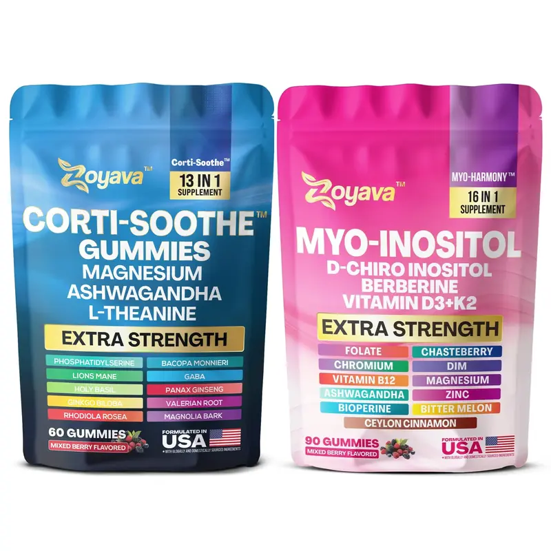 Soothe & Smooth Bundle (Gummies) - Zoyava Cortisol and Myo-Inositol All-in-One Dietary Supplement for Fitness & Healthcare - ...