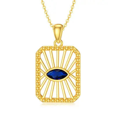 14K Gold Cubic Zirconia Evil Eye Pendant Necklace
