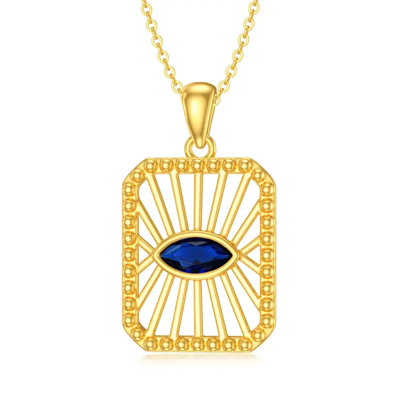 14K Gold Cubic Zirconia Evil Eye Pendant Necklace