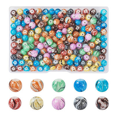 200Pcs 10 Colors Painted Glass Beads Strands