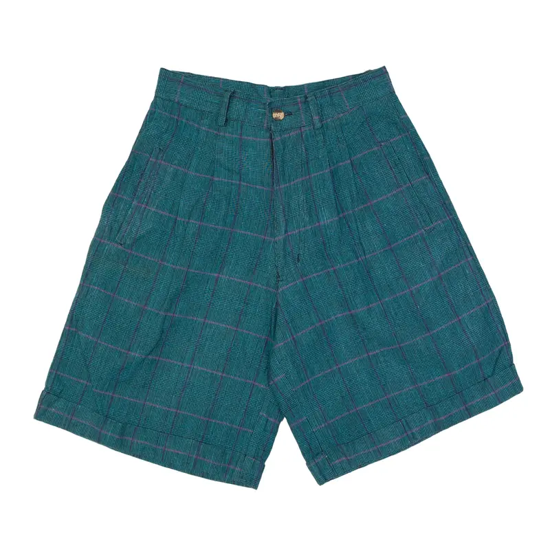 JJ.FARGO Chino Shorts Blue 80s Relaxed Check Womens XXS W24