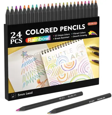 Shuttle Art 24/120 Pack Rainbow Pencils Bulk, 7 Colors in 1 Rainbow Colored Pencils, Pre-sharpened, Break-resistant Black Woo...