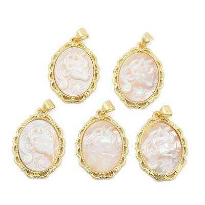 Natural White Shell Carved Unicorn Pendants