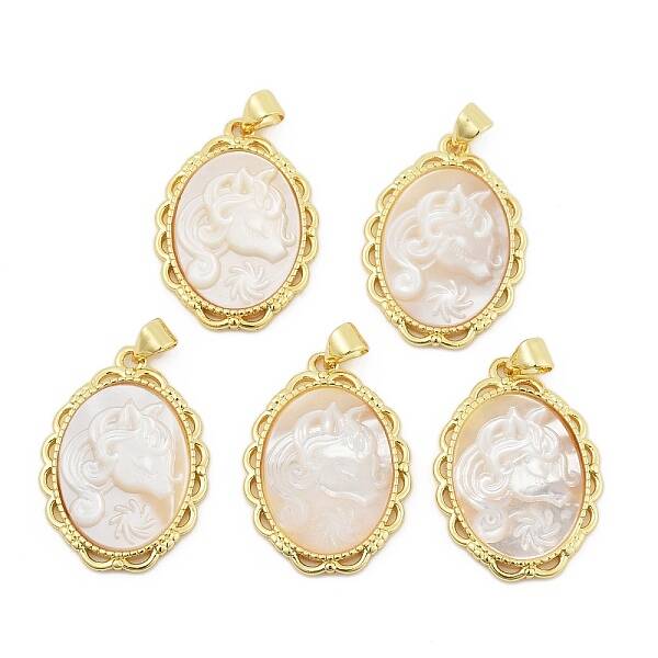 Natural White Shell Carved Unicorn Pendants