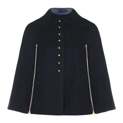 GLADE | Buttoned Melton Zipped Wool Cape | Colour: BLACK | Size: M