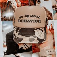Worst Behavior Hat - Nashville Style Trucker Hat with Humorous Quote, 100% Nylon Mesh, Casual Design for Bachelorettes and Gi...