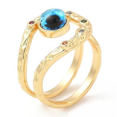 Resin Evil Eye Open Cuff Ring with Cubic Zirconia