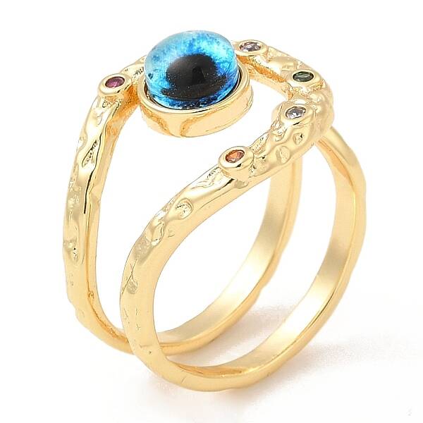 Resin Evil Eye Open Cuff Ring with Cubic Zirconia