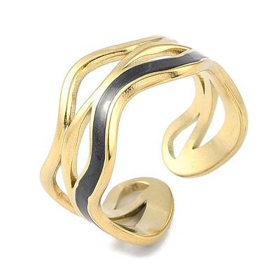 Ion Plating(IP) 304 Stainless Steel Enamel Wave Cuff Finger Rings
