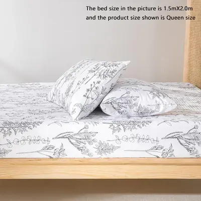 Floral Print Fitted Sheet & 2counts Pillowcase, 1 Set Boho Elastic Bedding Set, Bedroom Bedsheet Accessories, Bedroom Gadgets...
