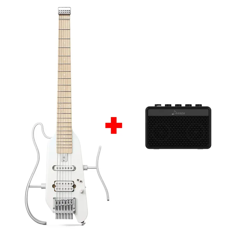Donner HUSH™ X Electric Guitar - White / Guitar+5W Amplifier