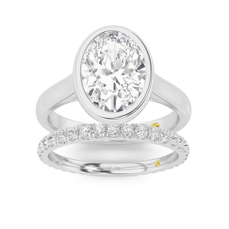 Secret Kiss Lab Grown Oval Shaped Diamond Engagement Ring with the Envoi Wedding Band | 18K White Gold 1 1/2 ct. tw.