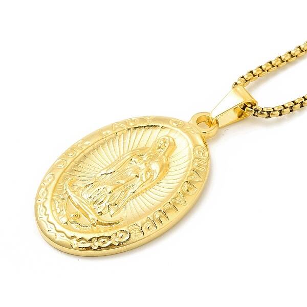 Stainless Steel Virgin Mary Pendant Necklace with Box Chains for Women