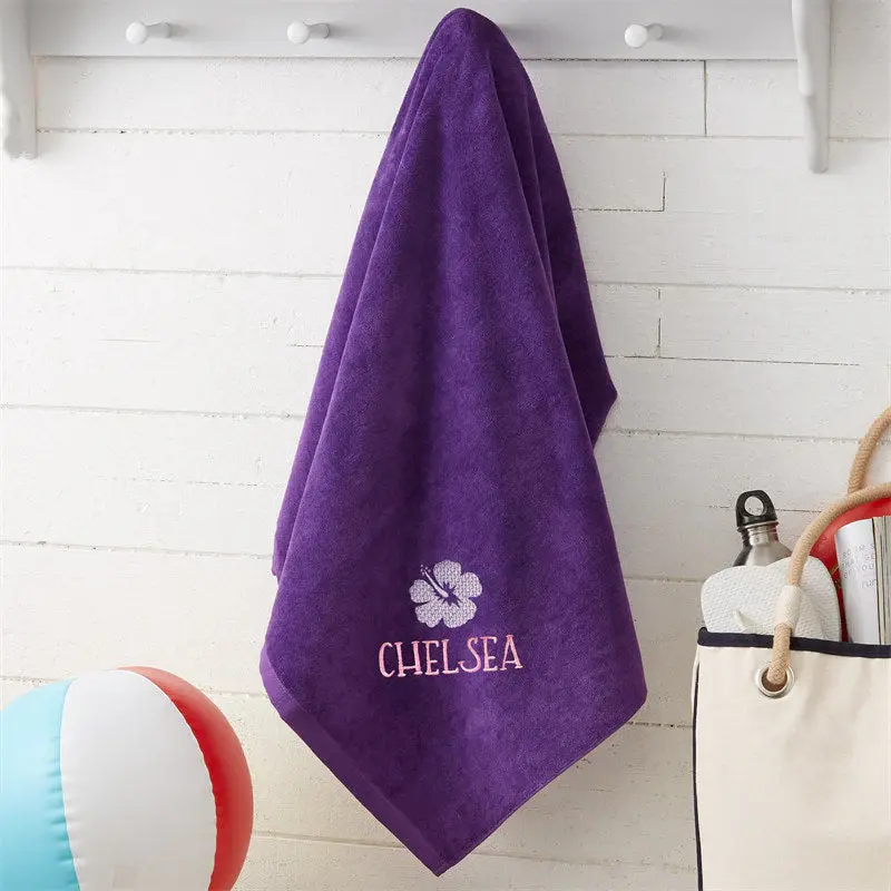Purple Summer Fun Holiday Embroidered Beach Towel - Aperturee