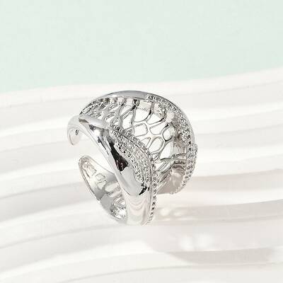 Brass Micro Pave Clear Cubic Zirconia Open Cuff Rings for Women