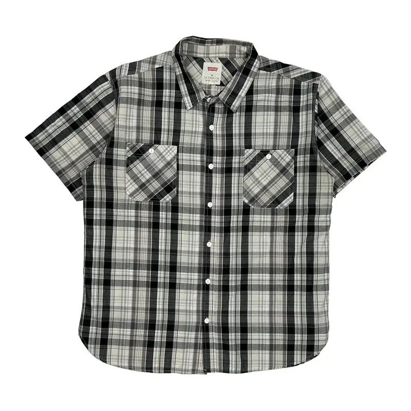 Levis Checked Short Sleeve Shirt - 2XL Black & White Cotton Blend | Size: xx-large
