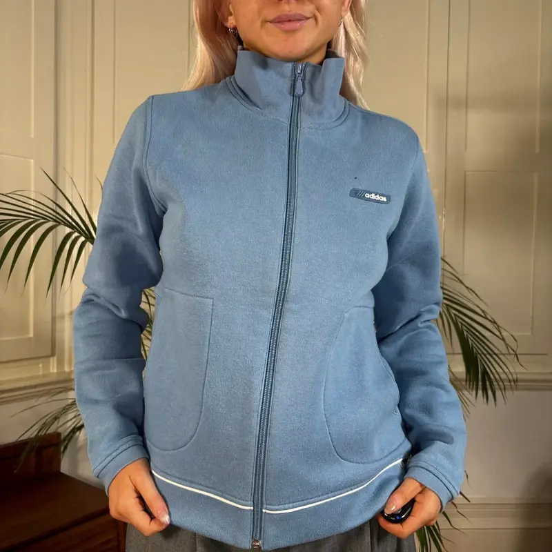 Adidas Zip Up - Medium Blue Polyester Blend