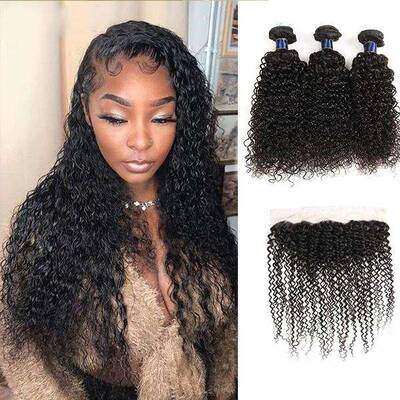Curly Hair 3 Bundles With Frontal Jerry Curly Brazilian Human Hair-AshimaryHair.com