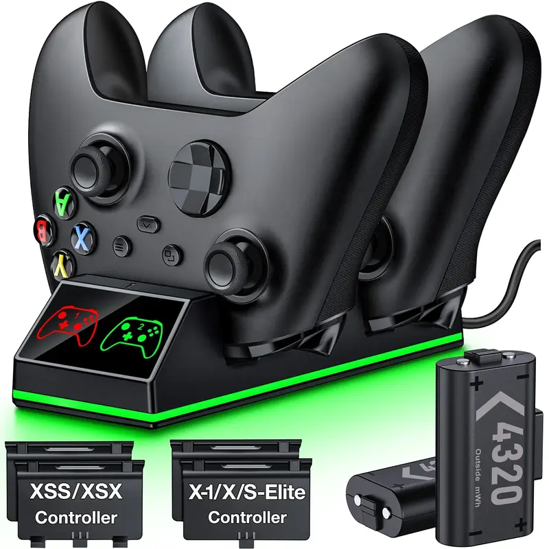 Controller Charge Station with 2x4320 mWh Rechargeable Battery Pack for Xbox Series X/S Controller, RGB Charging Dock for Xbo...