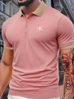 Men's Colorblock Letter Print Polo Shirt, Regular Fit Casual Short Sleeve Collared Top for Summer, Polo Shirts Men, Fashion M...