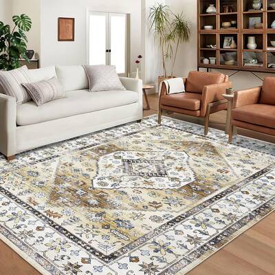 Garvee Washable Area Rug 10x13 Large Area Rugs for Living Room Vintage Non-Slip Indoor Soft Accent Carpet Low Pile Non-Sheddi...